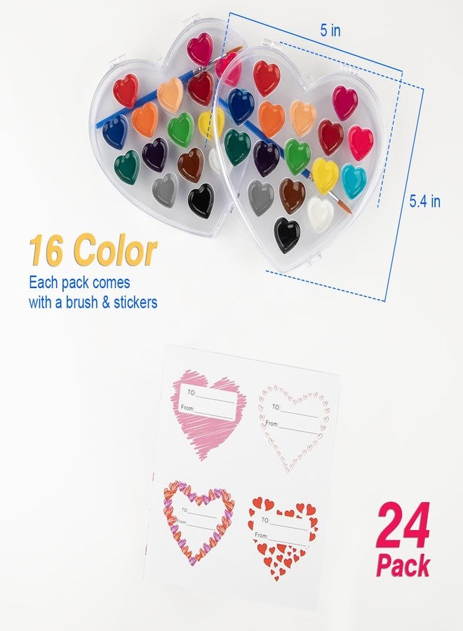 ARTLYMERS Valentines Day Gifts for kids, 24 Pack 16 Colors Heart Watercolor Paint Set kids with Paintbrush, Weter Color Prizes Exchange Gift Valentine Party Favors for Preschool Classroom School - Image 3